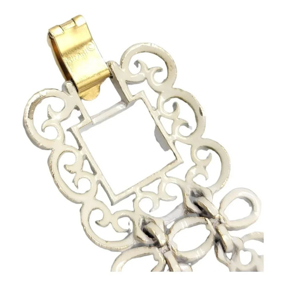 Trifari White Enamel Gold Tone Picture Frame Filigree Bracelet Mid Century - Picture 6 of 6